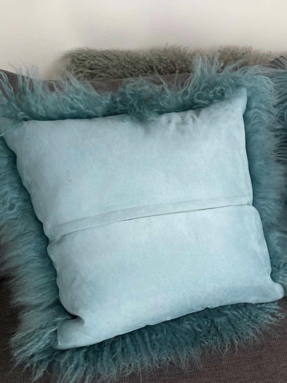 Z Gallerie Turquoise 22”  Sheepskin 100% Fur Accent Pillow - Picture 8 of 8